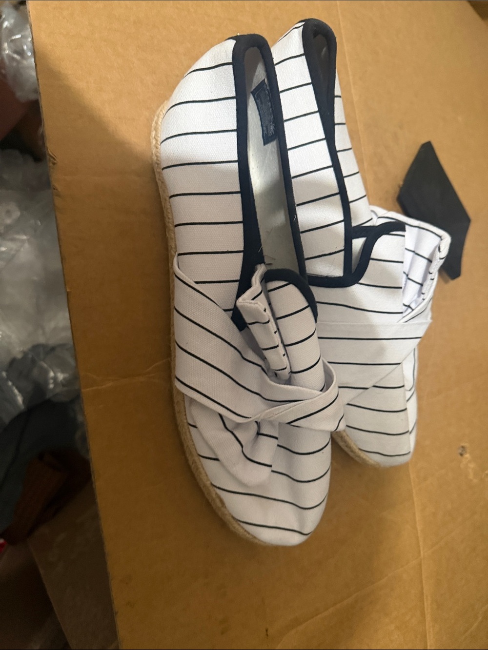 Nautica White Slip-On Espadrilles with Navy Pinstripes and Bow
